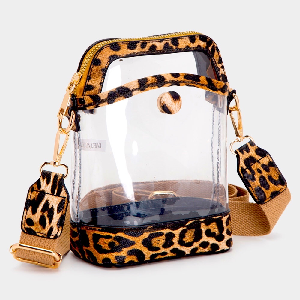 Solid Vegan Leather Animal Print Transparent Stadium Bag